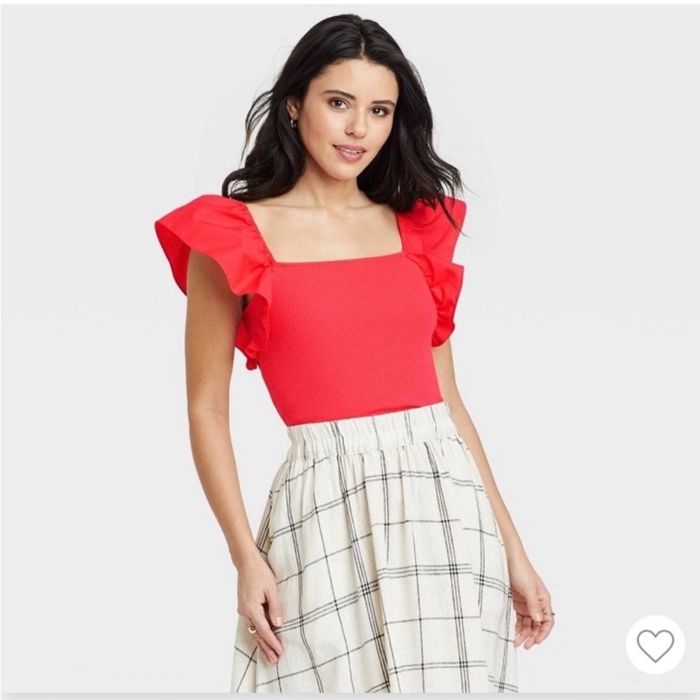 A NEW DAY Women's Red Flutter Sleeve Ruffle Top - XL